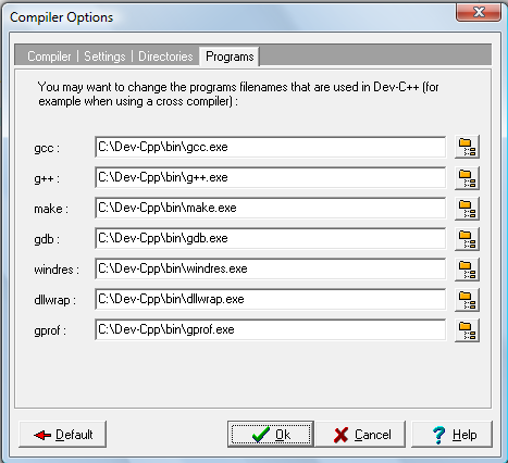 Compiler Options Programs Settings